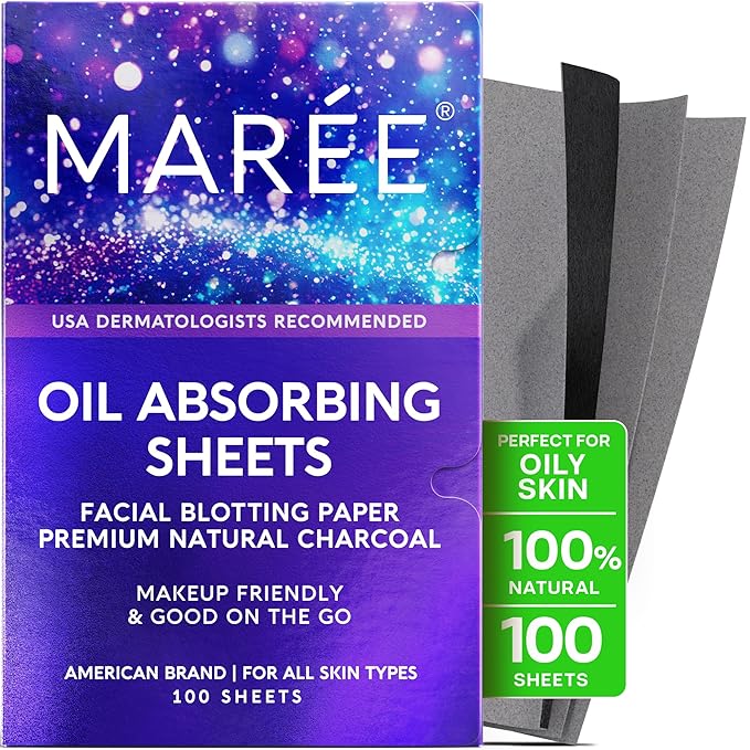 MAREE Oil Blotting Sheets for Face (100 Sheets) - Mineral Blotting Papers For Face with Bamboo Charcoal - Maximum Absorption & Shine Control - Makeup-Friendly Wipes for Oily Skin-GlimoraGlow