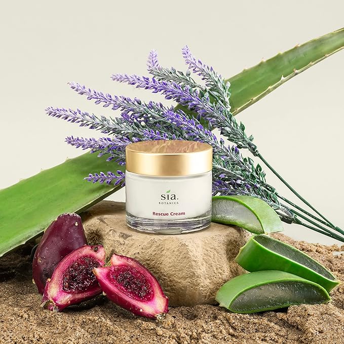 Rescue Face Cream (65g/2.3oz Glass Jar) | Facial Moisturizer w/Prickly Pear Cactus, Aloe Vera, Green Tea Extract | Natural, Clean, Botanical Skincare for Women-GlimoraGlow