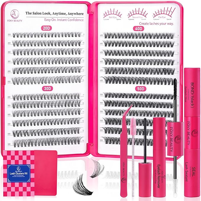 Lash Clusters - Lash Clusters Kit Lash Extension Kit with Lash Bond and Seal Cluster Eyelash Extensions Eyelash Clusters 20D30D40D50D-0.07D Lashes Clusters Eyelash Extension Kit DIY at Home Eyelashes-GlimoraGlow