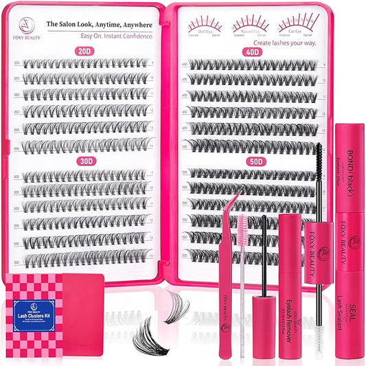 Lash Clusters - Lash Clusters Kit Lash Extension Kit with Lash Bond and Seal Cluster Eyelash Extensions Eyelash Clusters 20D30D40D50D-0.07D Lashes Clusters Eyelash Extension Kit DIY at Home Eyelashes-GlimoraGlow