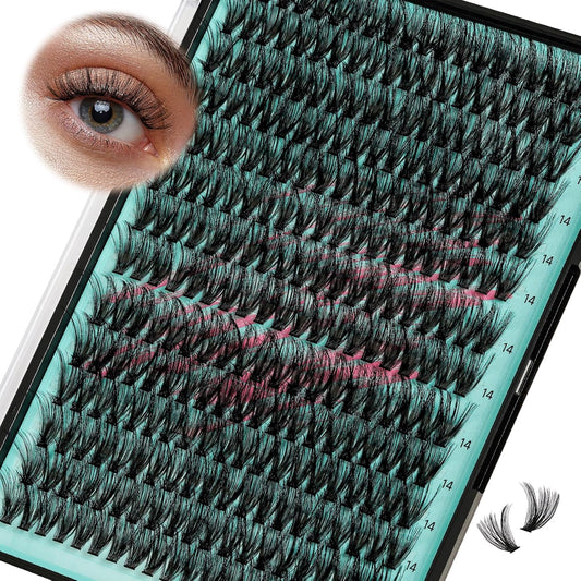 Lash Clusters Wispy 280PCS Eyelash Extension 60D Cluster Lashes Individual Lashes DIY Lash Extension Natural Look Cluster Eyelash Extensions Soft False Eyelashes at Home for Beginners(14mm)-GlimoraGlow