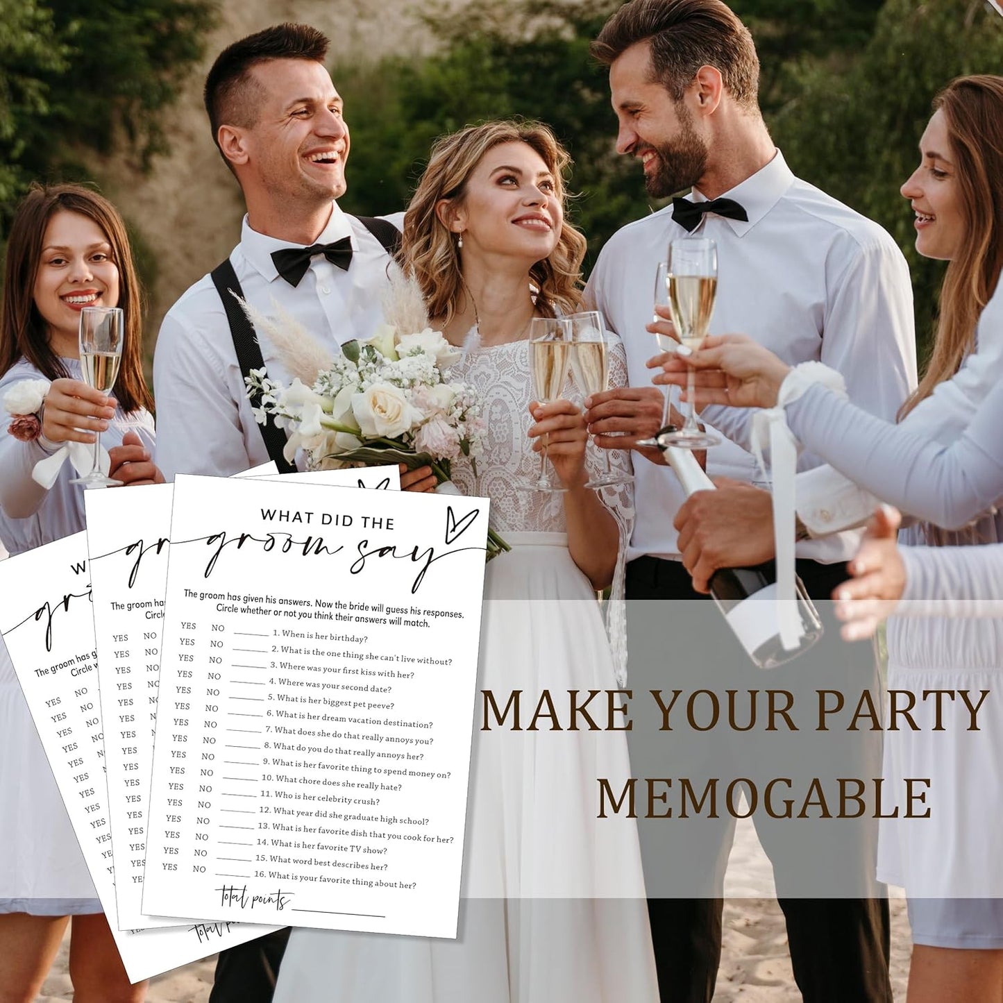 Fun Wedding Shower Games Cards, What Did the Groom Say, Bridal Shower Games for 25 Guests, Engagement Party Wedding Game Cards (5 × 7 Inch), Minimalist White Newlywed Party Gift & Supplies - A12