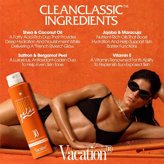 Vacation Orange Gelée SPF 30 Sunscreen Spray Oil & Air Freshener Bundle, Tanning Oil with SPF, Suntan Lotion Spray, Transparent on All Skin Tones, Dermatologist-Tested, Vegan, 5 Fl. Oz.-GlimoraGlow