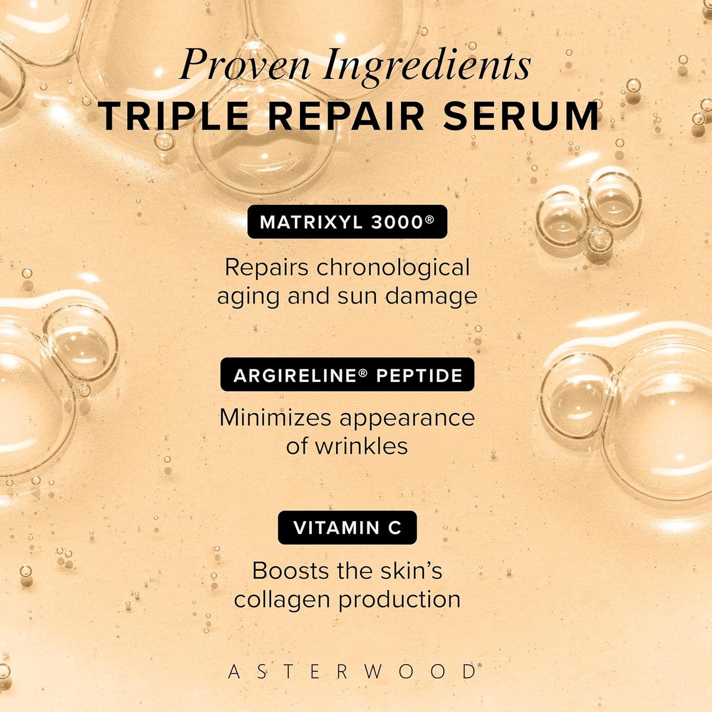 Asterwood Triple Repair Matrixyl 3000 + Argireline + Hyaluronic Acid + Vitamin C Serum for Face - Anti-Aging, Collagen Boosting, Hydrating - Fragrance-Free - 4 Fl Oz-GlimoraGlow