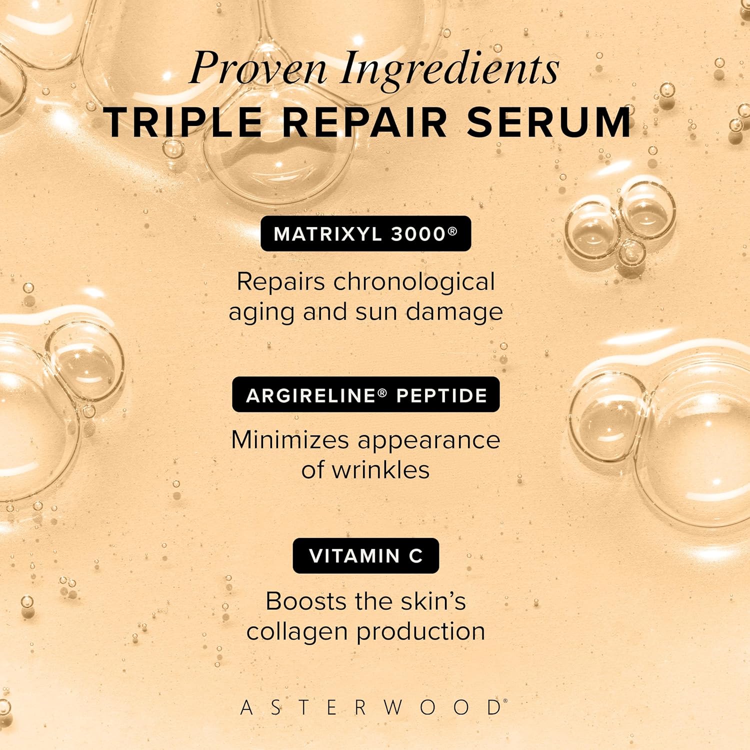 Asterwood Triple Repair Matrixyl 3000 + Argireline + Hyaluronic Acid + Vitamin C Serum for Face - Anti-Aging, Collagen Boosting, Hydrating - Fragrance-Free - 4 Fl Oz-GlimoraGlow
