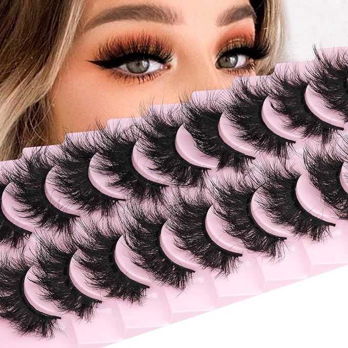 Mink Lashes 8D Volume Dramatic False Eyelashes Soft 20 mm 10 Pairs Pack Wispy FANXITON Faux Mink Eye Lashes-GlimoraGlow