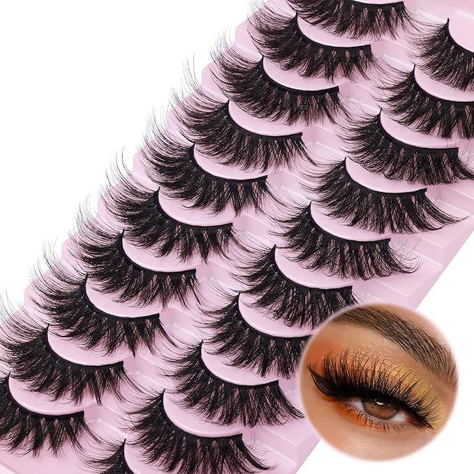 FANXITON False Eyelashes Fluffy Mink Lashes 20 mm Cat Eye Lashes Long 5D Wispy Dramatic 10 Pairs Pack-GlimoraGlow