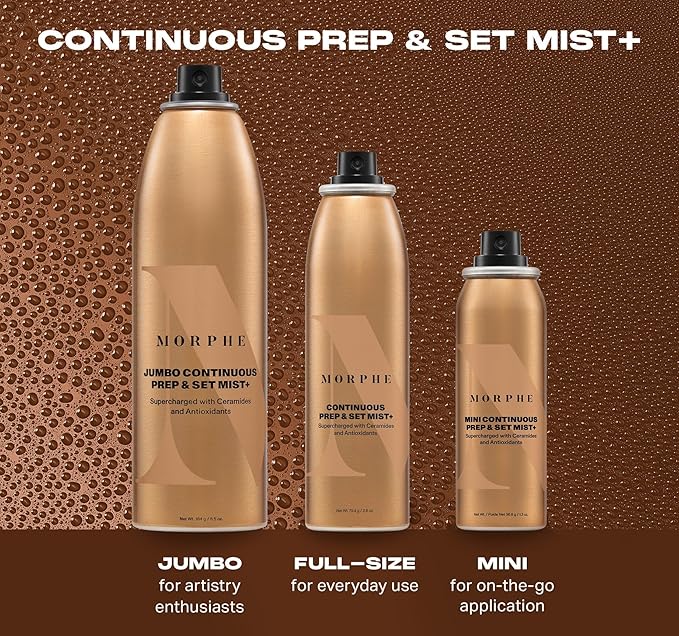 Morphe Jumbo Continuous Prep & Set Face Mist - Hydrating Setting Spray for Makeup & Skin Prep - Enriched with Ceramides and Antioxidants for a Radiant Finish (6.5 oz)-GlimoraGlow