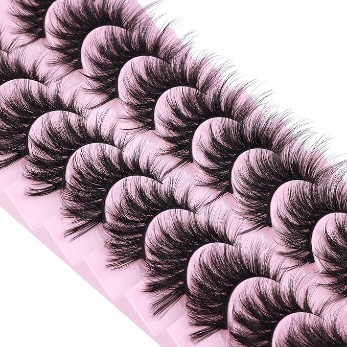 FANXITON False Eyelashes Fluffy Mink Lashes 20 mm Cat Eye Lashes Long 5D Wispy Dramatic 10 Pairs Pack-GlimoraGlow