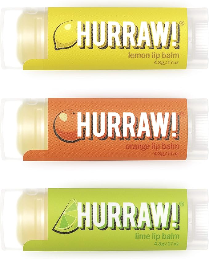 Hurraw! Lemon, Orange, Lime Lip Balms, 3 Pack Bundle: Organic, Certified Vegan, Cruelty and Gluten Free. Non-GMO, 100% Natural Ingredients. Bee, Shea, Soy and Palm Free. Made in USA-GlimoraGlow