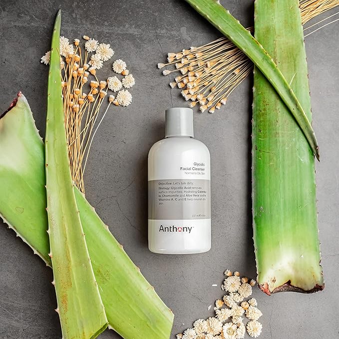 Anthony Glycolic Facial Cleanser for Men, Daily Exfoliating & Hydrating Face Wash, Shave Prep, Non-Foaming, Deep Cleansing, Gentle on Sensitive Skin, Removes Dirt & Oil, Smooths Texture, 8 Fl Oz-GlimoraGlow