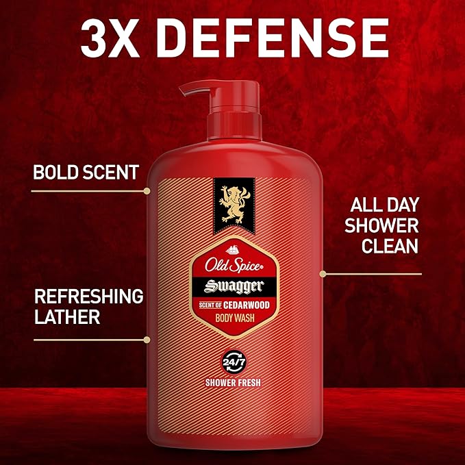 Old Spice Body Wash for Men, 24/7 Shower Fresh with Lasting Scent, Red Collection, Swagger with Cedarwood Scent, 33.4 fl oz (Pack of 4)-GlimoraGlow