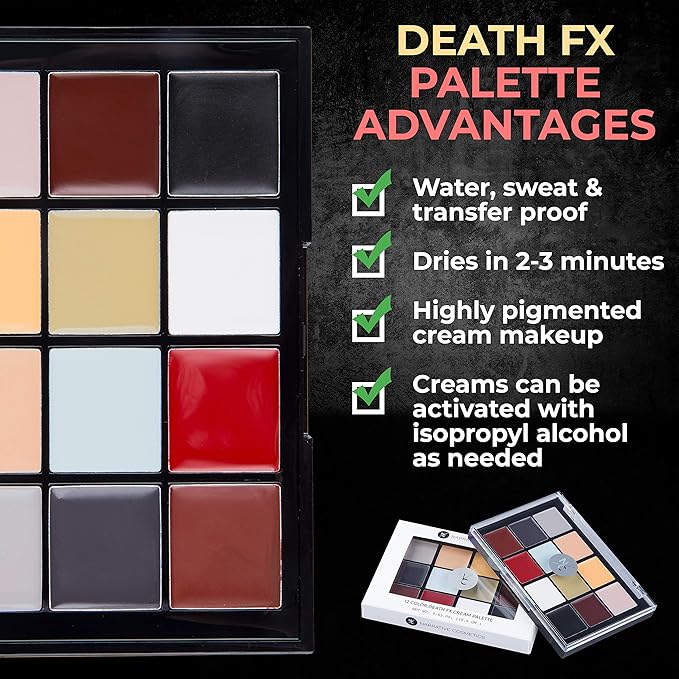 12-Color Death FX Cream Palette, Professional Quick Drying Waterproof SFX Makeup for the Stage, Film, Costumes, Cosplay, Halloween-GlimoraGlow