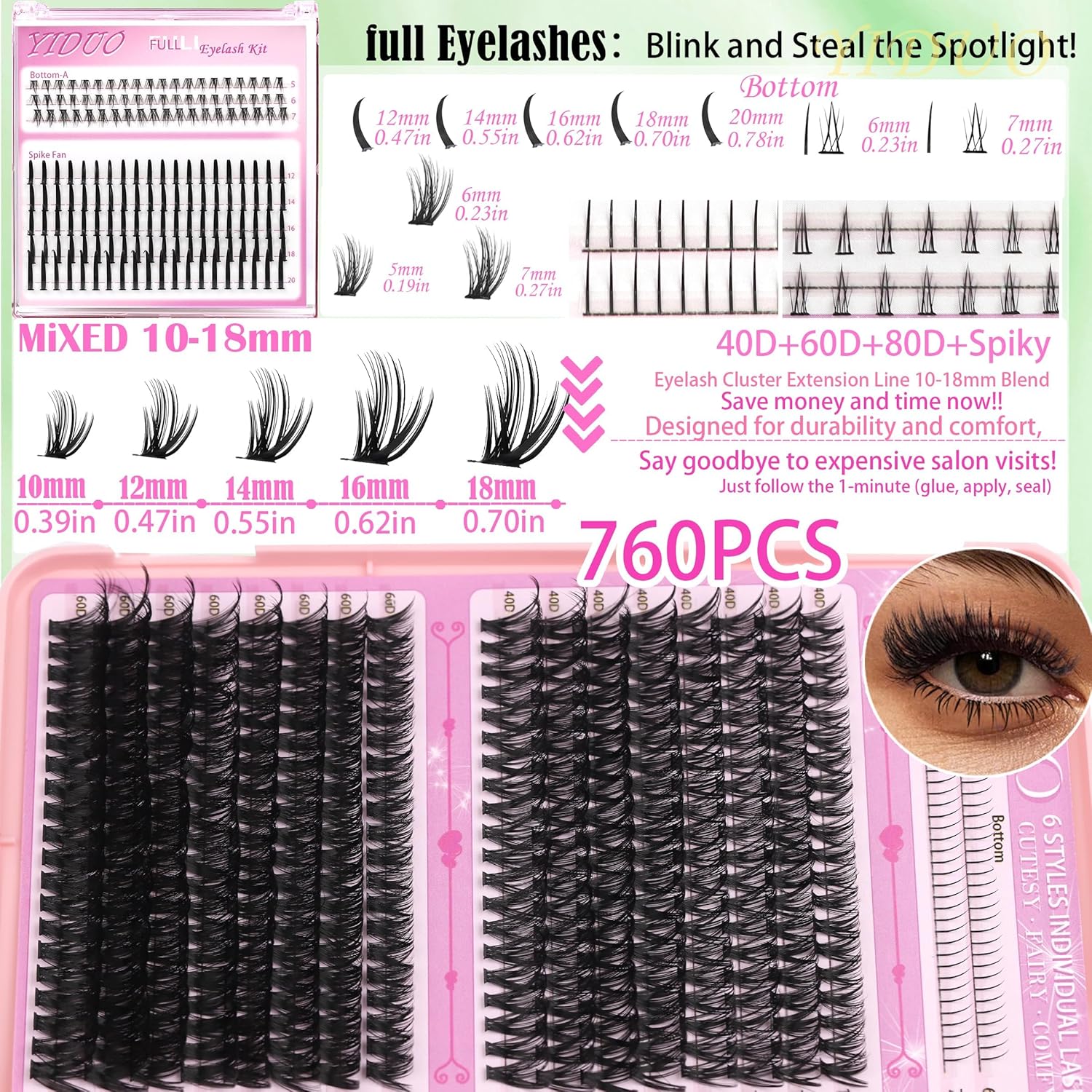 Lashes Clusters Kit 1846Pcs Bulk Packs Volume False Eyelash Extensions D Curl Wispy Individual Eyelashes, Volume Studio Effect, Wholesale Large Pack with Glue&Seal|Tweezers|Removers|Cleanser-GlimoraGlow