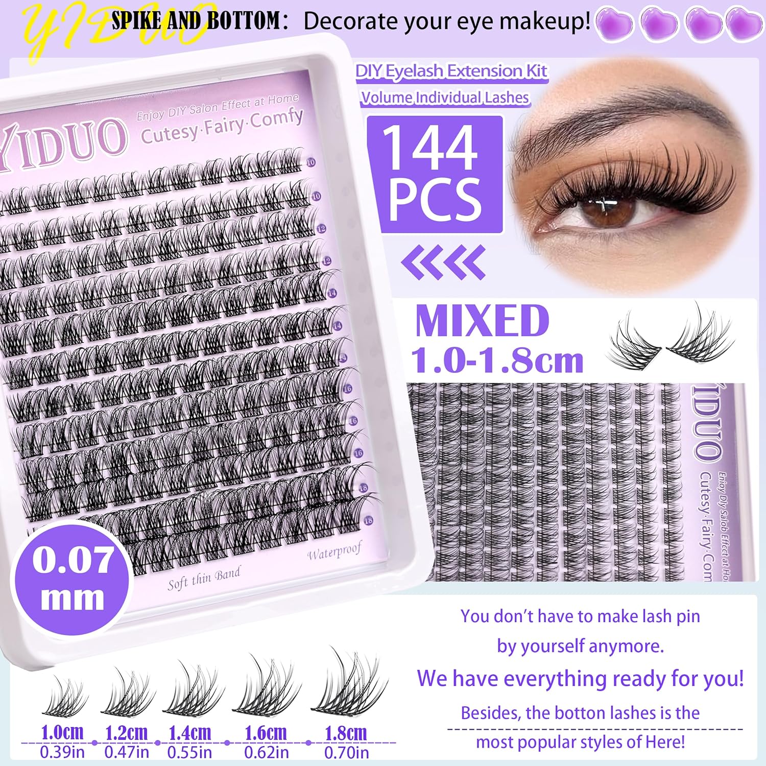 YlDUO Lashes Clusters Kit Gift Packs Natural False Eyelashes Extensions C/D Curl Wispy Individual Fake Eyelash, DIY Natural Extension Lash with Glue*2|Tweezers|Removers|Eyelash&Eyebrow Brush-GlimoraGlow