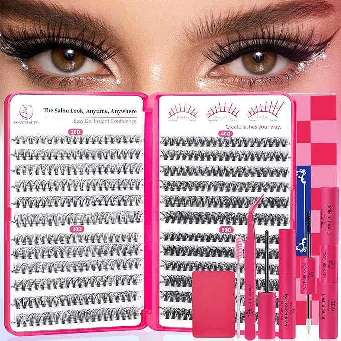 Waltz Lash Clusters Kit - Lash Clusters Lash Extension Kit with Bond and Seal Eyelash Cluster 20D30D40D50D-0.07D Cluster Eyelash Extensions Eyelash Extension Kit DIY at Home-GlimoraGlow
