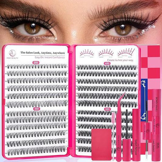 Waltz Lash Clusters Kit - Lash Clusters Lash Extension Kit with Bond and Seal Eyelash Cluster 20D30D40D50D-0.07D Cluster Eyelash Extensions Eyelash Extension Kit DIY at Home-GlimoraGlow