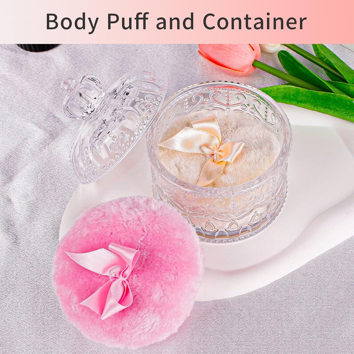 Large Body Powder Puffs and Containers, Crystal Clear Powder Container with Soft Power Puffs, Reusable Dusting Powder Case with Washable Velvet Face Body Glitter Puffs Wet and Dry Makeup-GlimoraGlow