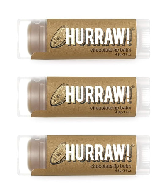 Hurraw! Chocolate Lip Balm, 3 Pack: Organic, Certified Vegan, Cruelty and Gluten Free. Non-GMO, 100% Natural Ingredients. Bee, Shea, Soy and Palm Free. Made in USA-GlimoraGlow