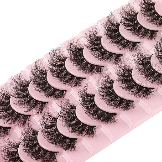 FANXITON Mink Lashes False Eyelashes Dramatic Full Mink Lashes Wispy 19 MM Natural Look 3D Fake Eyelashes 10 Pairs Pack-GlimoraGlow