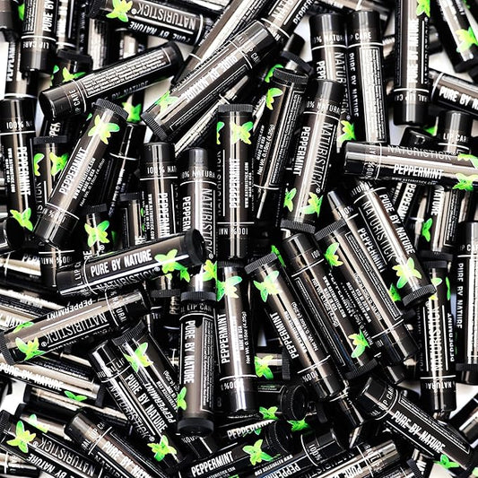 150-Pack Lip Balm in Bulk by Naturistick. Peppermint Scent in Classic Black Tubes. 100% Natural Ingredients. Best Beeswax Chapstick for Dry, Chapped Lips. Made in USA-GlimoraGlow