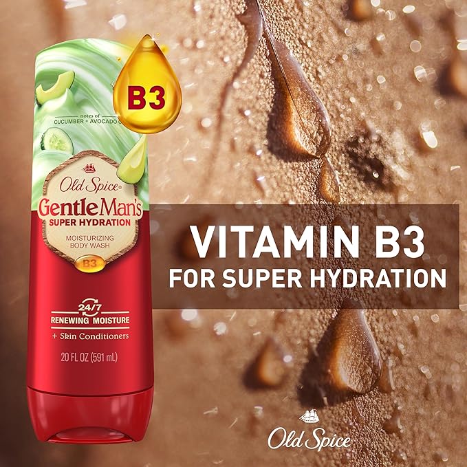 Old Spice Super Hydration Body Wash GentleMan’s Blend, Cucumber + Avocado Oil Scent for Deep Cleaning and 24/7 Renewing Moisture, 20 oz-GlimoraGlow