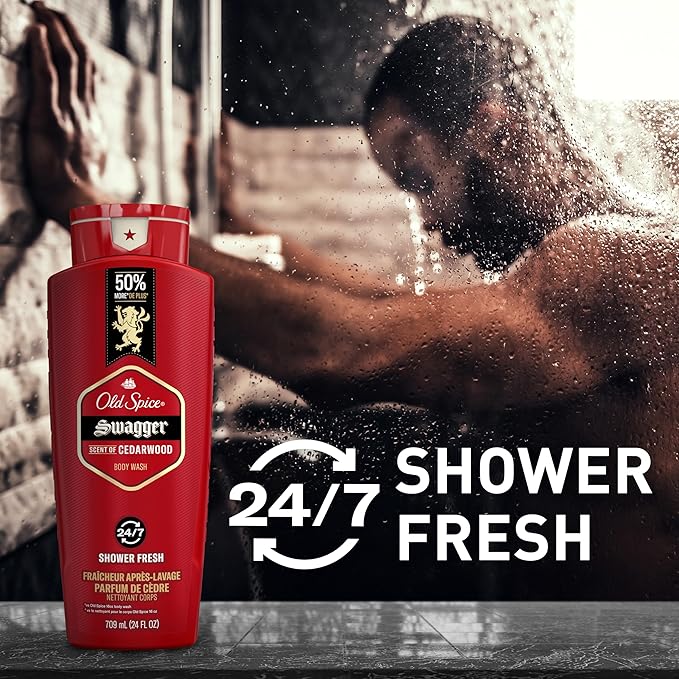 Old Spice Body Wash for Men, 24/7 Shower Fresh with Lasting Scent, Red Collection, Swagger with Cedarwood Scent, 24 fl oz (Pack of 2)-GlimoraGlow