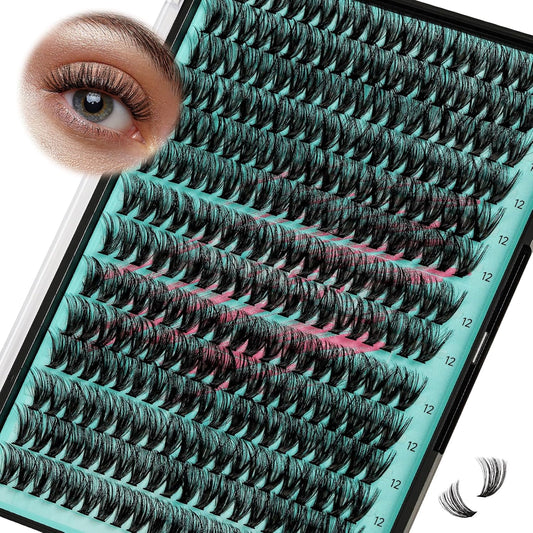 Lash Clusters Wispy 280PCS Eyelash Extension 60D Cluster Lashes Individual Lashes DIY Lash Extension Natural Look Cluster Eyelash Extensions Soft False Eyelashes at Home for Beginners(12mm)-GlimoraGlow