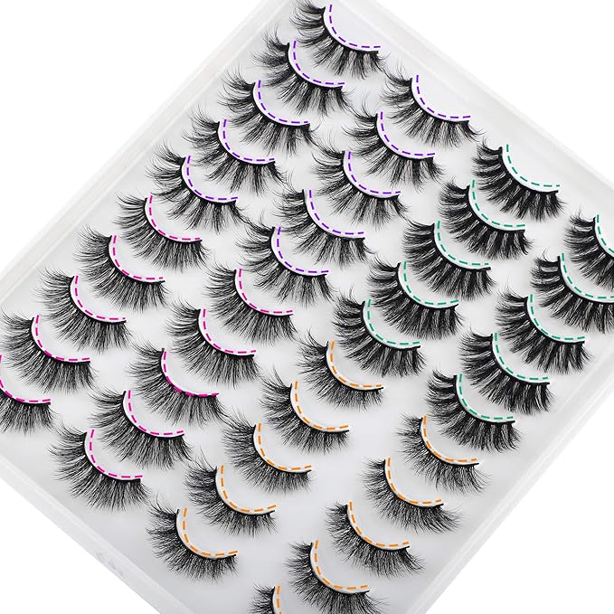 JIMIRE 20 Pairs False Eyelashes 4 Styles Mink Eyelashes Fluffy Pack 3D Volume Faux Mink Cat Eye Lashes Pack-GlimoraGlow