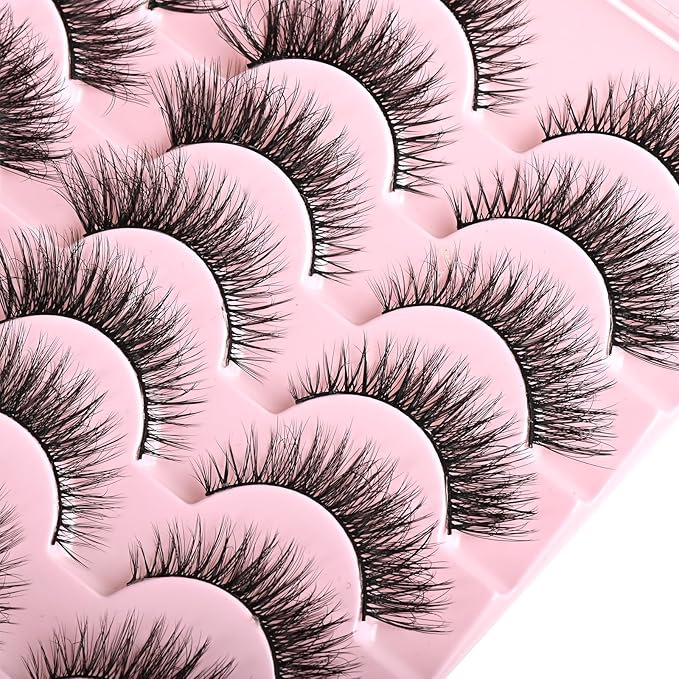 FARRED Cat Eye Lashes Short Natural Eyelashes Fluffy Wispy Lashes 14 Pairs False Lash Wispy Volume Fake Eyelash Faux Mink Strip Lashes Pack for Daily Makeup (F13 | 7-14 mm)-GlimoraGlow