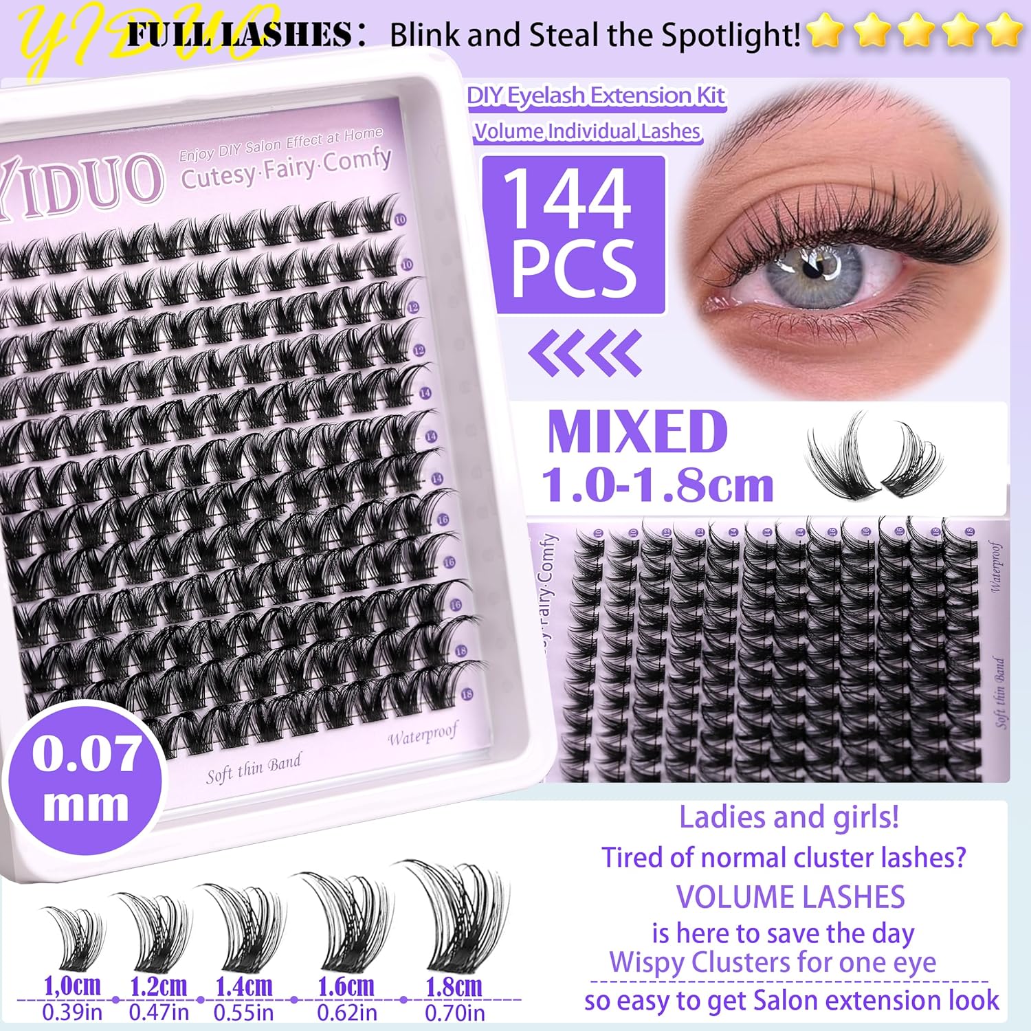 YlDUO Lashes Clusters Kit Gift Packs Natural False Eyelashes Extensions C/D Curl Wispy Individual Fake Eyelash, DIY Natural Extension Lash with Glue*2|Tweezers|Removers|Eyelash&Eyebrow Brush-GlimoraGlow