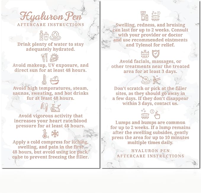 100 Pack - Premium Hyaluron Pen Lip Filler Aftercare Instructions Card 2 x 3.5" Accessories Supplies Kit Care - HP21A100_N-GlimoraGlow