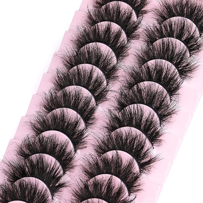 Mink Lashes 8D Volume Dramatic False Eyelashes Soft 20 mm 10 Pairs Pack Wispy FANXITON Faux Mink Eye Lashes-GlimoraGlow