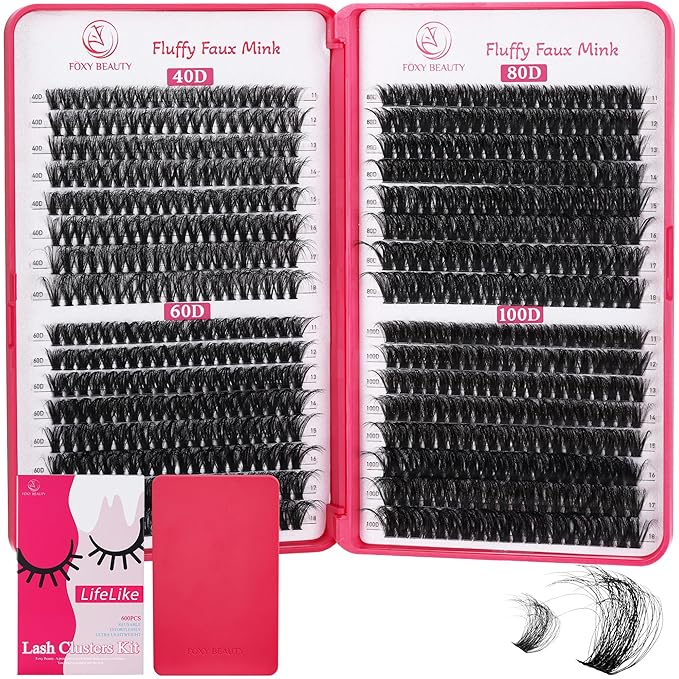 Lash Clusters 640PCS - Natural Fluffy Lash Clusters 40D+60D+80D+100D Fluffy Wispy Lash Clusters D Curl Lash Extension 11-18MM Individual Lash Clusters Cluster Eyelash Extensions for Beginners-GlimoraGlow