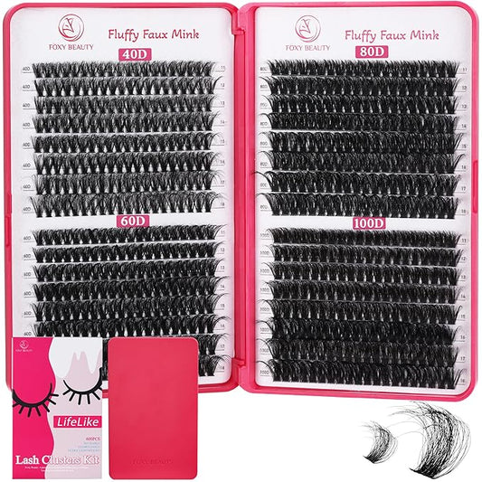 Lash Clusters 640PCS - Natural Fluffy Lash Clusters 40D+60D+80D+100D Fluffy Wispy Lash Clusters D Curl Lash Extension 11-18MM Individual Lash Clusters Cluster Eyelash Extensions for Beginners-GlimoraGlow