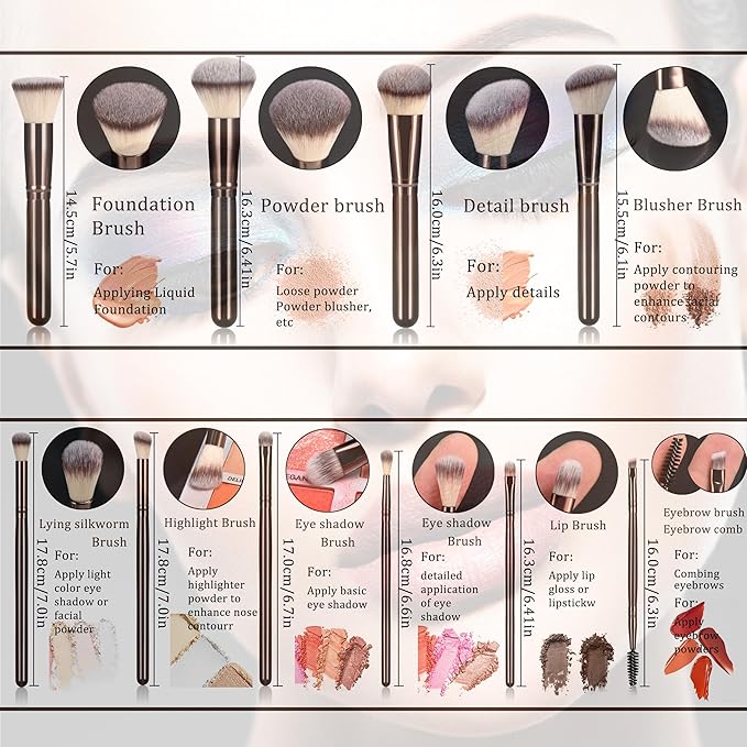 10 Piece Black brown Makeup Brushes - Wooden Handle with Soft Synthetic Bristles,for Face & Eye Makeup|Professional Makeup Brushes set for Women & Girls|-GlimoraGlow