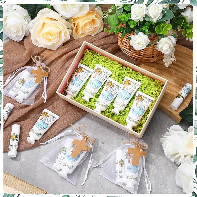 144 Pcs Christian Lip Balm Hand Cream Set Party Favors, Include 36 Bible Lip Balm 36 Moisturizing Hand Cream 36 Bags 36 Cards and Ropes for Accessories Gifts (Biblical, Cross)-GlimoraGlow
