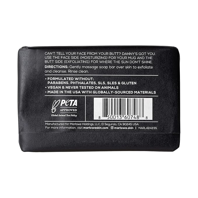 MARLOWE. No. 069 Butt Face Mens Soap, 7 Oz, Double Sided Moisturizing & Body Exfoliator Bar Soap with Pumice & Apricot Seed Powder, Crisp Sea Air, Fresh Sage + Cedarwood Scent-GlimoraGlow