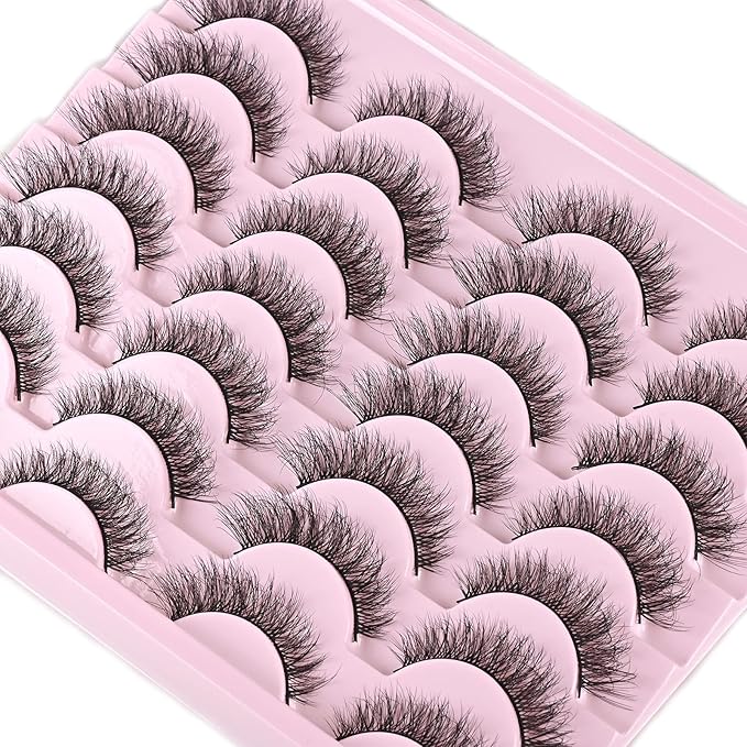 FARRED Natural Lashes Short Eyelashes Wispy False Mink Lash Pack 14 Pair Natural Look Fluffy Cat Eye Strip Eyelash Small Fake Lashes Full Pestañas Sets for MUA and Beginners Daily Makeup (F1 | 8-14mm)-GlimoraGlow