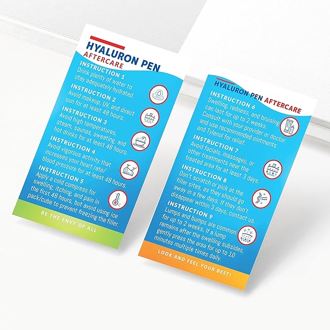 100 Pack - Premium Hyaluron Pen Lip Filler Aftercare Instructions Card 2 x 3.5" Accessories Supplies Kit Care - HP12A100_N-GlimoraGlow