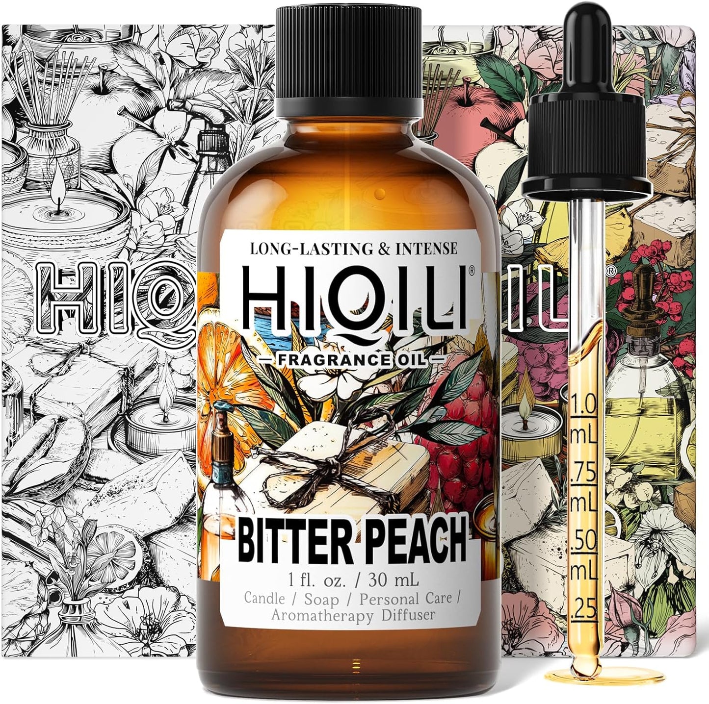 HIQILI Bitter Peach Fragrance Oil - for Candle, Soap & Sachets Bag Making, Inspired by T-F.rd Bitter-P.ch, for Home Diffuser, Add to Air Fresheners Spray - 1 Fl Oz-GlimoraGlow