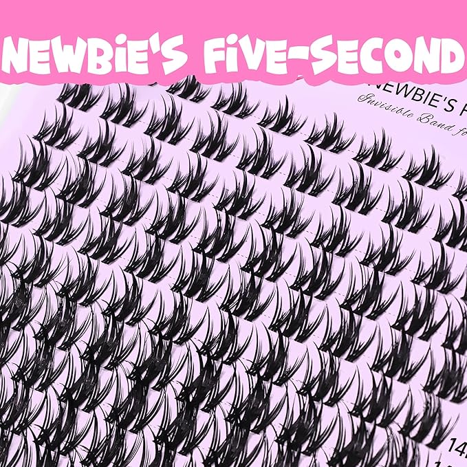 VEYESBEAUTY Lash Clusters Kit Eyelash Extensions Thin & Invisible Band Individual False Eyelashes Newbie's Five-Second Series Wispy Lash Tray for Self-application, Camellia Lashes 8-18mm Mixed Length-GlimoraGlow