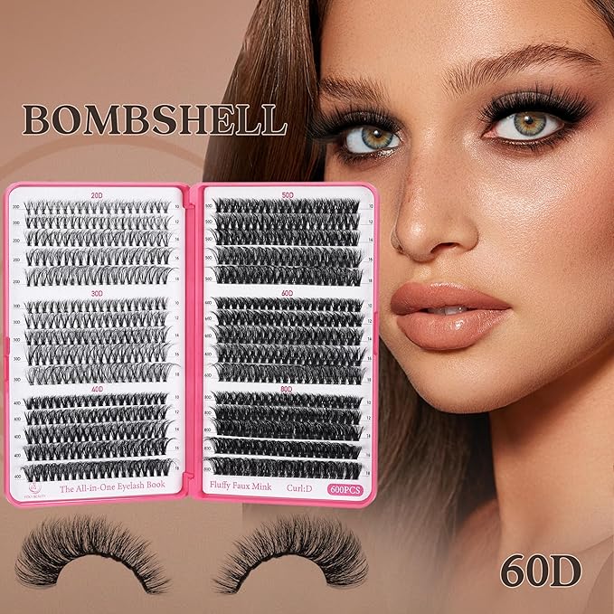 Bombshell Lash Clusters - Eyelash Clusters 20D+30D+40D+50D+60D+80D Wispy Individual Lashes D Curl Lash Extension 10-18MM Natural Lash Clusters DIY Cluster Eyelash Extensions for Beginners-GlimoraGlow