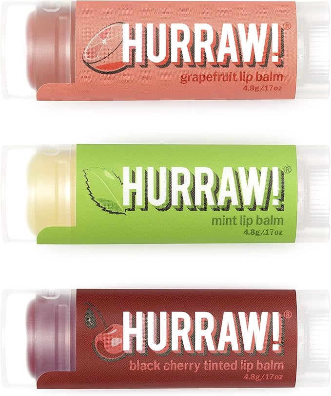 Hurraw! Grapefruit, Mint, Black Cherry Tinted Lip Balms, 3 Pack Bundle: Organic, Certified Vegan, Cruelty and Gluten Free. Non-GMO, 100% Natural. Bee, Shea, Soy & Palm Free. Made in USA-GlimoraGlow