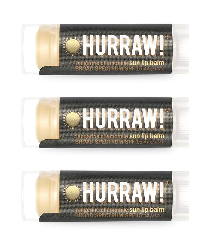 Hurraw! Sun Lip Balm (Zinc Oxide Protection, Broad Spectrum SPF 15, Tangerine, Chamomile), 3 Pack: Organic, Certified Vegan, Gluten Free. Non-GMO, All-Natural. Bee, Shea, Soy & Palm Free. Made in USA-GlimoraGlow