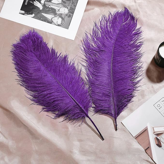 Larryhot Purple Large Ostrich Feathers - 10pcs 16-18 inch Natural Feathers for Vase and Wedding Party,Christmas Decor(Purple)
