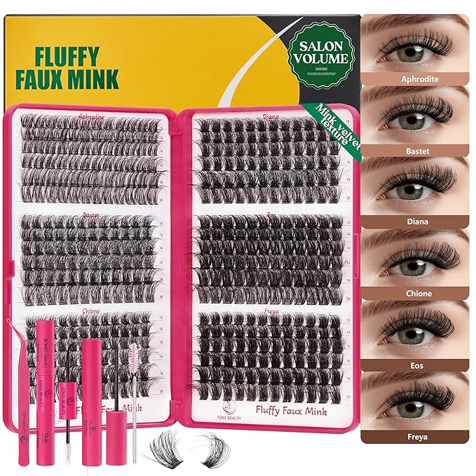Diva Lash Clusters Kit - 432 Pieces Lash Clusters D Curl Lash Extension Kit Fluffy Lash Clusters Kit WideSpan Individual Lashes 12-20mm Eyelash Clusters, Eyelash Extension Kit With Bond and Seal-GlimoraGlow