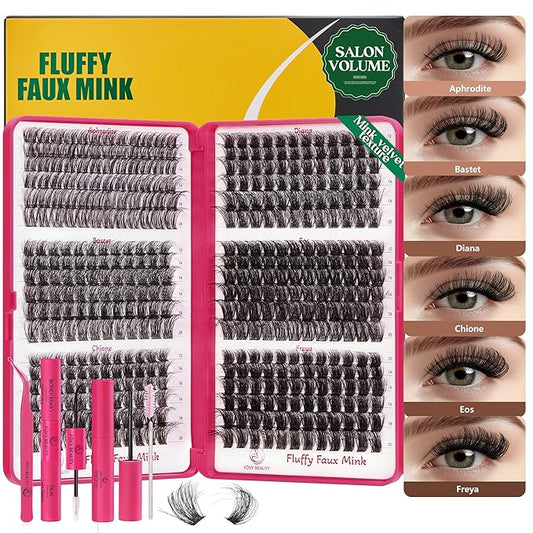 Diva Lash Clusters Kit - 432 Pieces Lash Clusters D Curl Lash Extension Kit Fluffy Lash Clusters Kit WideSpan Individual Lashes 12-20mm Eyelash Clusters, Eyelash Extension Kit With Bond and Seal-GlimoraGlow