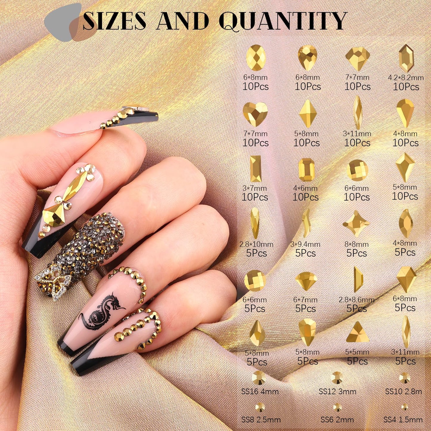 1680Pcs Mineral Gold Glass Nail Rhinestones 180Pcs Multi Shapes Flatback Nail Gems + 1500Pcs 1.5-4mm Round Crystal, Manicure Nail Charms Diamond Gemstones for Acrylic Nails Decoration-GlimoraGlow