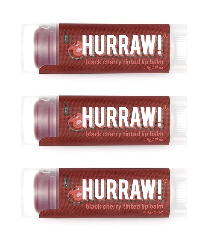Hurraw! Black Cherry Tinted Lip Balm, 3 Pack: (Sheer Red Tint) Organic, Certified Vegan, Cruelty and Gluten Free. Non-GMO, 100% Natural Ingredients. Bee, Shea, Soy and Palm Free. Made in USA-GlimoraGlow